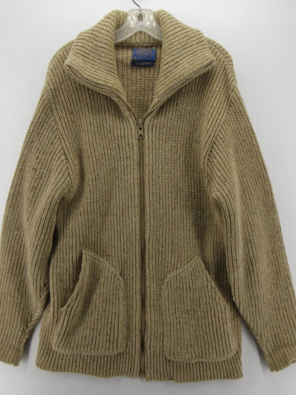 VTG Pendleton Sweater Medium (L) Oatmeal Shetland Wool Cardigan 80s
